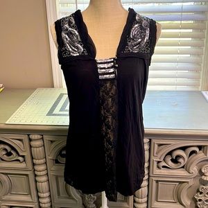 Free People Top Tank Sequin Party Black Knit Lace Tunic Sexy